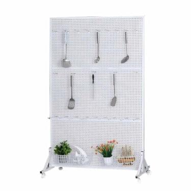 Imagem de Suporte de exibição móvel de metal com 20 ganchos - Rack organizador independente para shows de artesanato, varejo de joias e feiras - altura ajustável (branco, 50 x 40 x 120 cm)