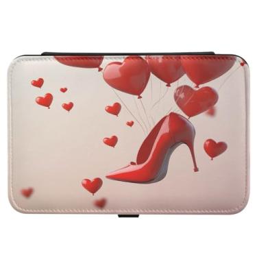 Imagem de Burbuja Caixa de joias de viagem com balão de coração de dia dos namorados, presente para mulheres e meninas, estojo de joias portátil de couro PU organizador para brincos, anéis, colares e pulseiras