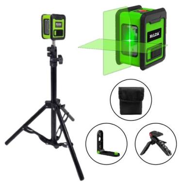 Imagem de Nível Laser 2 Linhas Verde Tripé 1,2m Suporte Esquadro Prumo HILDA