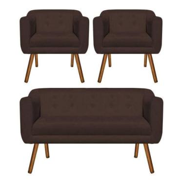 Imagem de Kit Sofá Namoradeira 2 Lugares e 02 Poltronas Julia Marrom - D'ROSSI