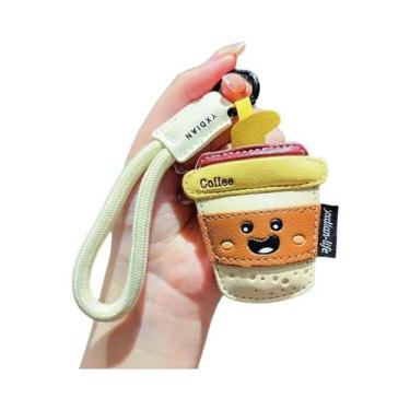 Imagem de Chaveiro De Couro Com Desenho Animado Fofo De Casal De Sorvete E Café,