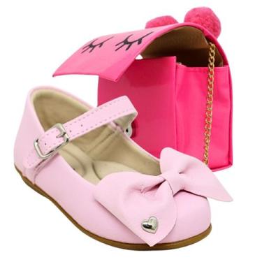 Imagem de Kit Sapatilha Infantil Menina De Laço Dourada E Bolsa Criança De Pompo