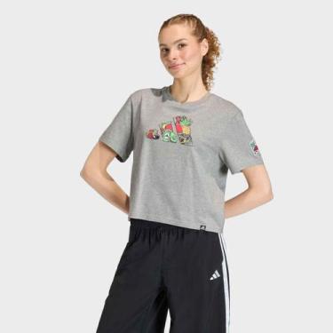 Imagem de Camiseta Adidas Food Cropped Feminina, Cinza, GG