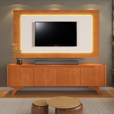 Imagem de Painel e Rack para Tv 58 Grecia 180cm em MDF MDP com Iluminação LED Off White Naturalle Mavaular Móveis