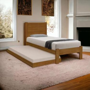 Imagem de Cama com Auxiliar Solteiro 88x188 Modelo Lara com 2 Colchões em MDF Imbuia Atraente Móveis