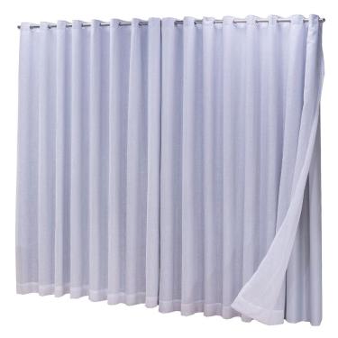 Imagem de Cortina Blackout com Linho 6,00x2,50 para Varão Duplo Branco-gelo Poliéster para Sala e Quarto Ludatex
