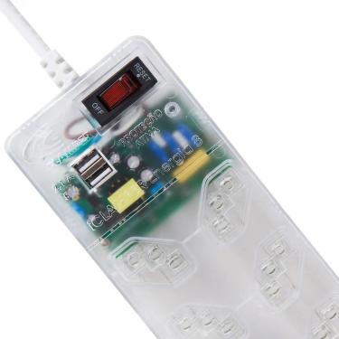 Imagem de Dps com Filtro de Linha 8 Tomadas 10A 2 USB Proteção contra Surto Bivolt Clamper Transparente 013004