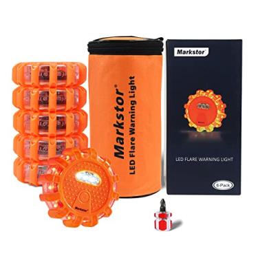 Imagem de Markstor Pacote com 6 luzes LED de aviso de emergência, base magnética e gancho para entrada de garagem com 9 modos intermitentes, luz de aviso de farol âmbar para carro, barcos (sem baterias)