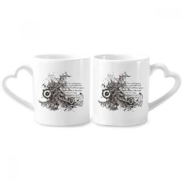 Imagem de Conjunto de canecas de porcelana para casais, ilustração de estampa de flores, texto de motocicleta