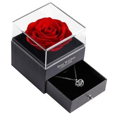 Imagem de Presentes de Dia dos Namorados para ela, flores preservadas rosa com prata 925 Colar I Love You em 100 idiomas, flores eternas presentes para mulheres mãe esposa namorada presentes de aniversário para