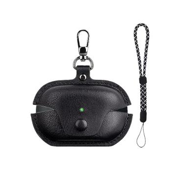 Imagem de Capa compatível com Sony WF-1000XM5 com cordão de gancho para chaveiro, capa de couro vintage projetada para fones de ouvido Sony WF1000XM5 (2023) para mulheres e homens (preto)