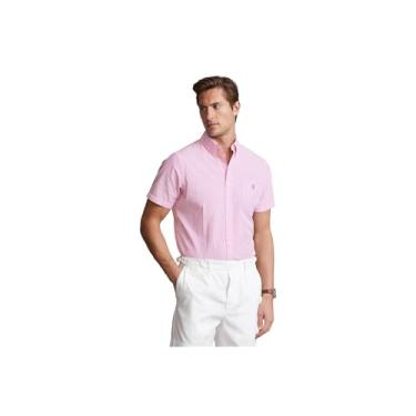 Imagem de Polo Ralph Lauren Camisa masculina clássica Seersucker, 2604h Rosa/Branco, P
