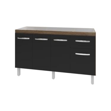 Imagem de Mobília Decor, Balcão Cozinha Armário Gabiente Pia de 140 cm com 4 Portas e 1 Gavetas Camila Savana Preto