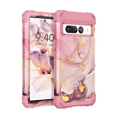 Imagem de Casewind Capa para Pixel 7 Pro, capa para Google Pixel 7 Pro, mármore ouro rosa 3 em 1 rígido PC silicone resistente, à prova de choque, antiarranhões, militar, capa protetora feminina para Pixel 7