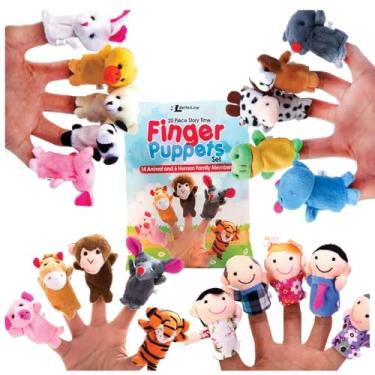 Imagem de Conjunto de 20 peças de fantoches de dedo Hora da História - Fantoches de veludo de tecido - 14 animais e 6 pessoas membros da família