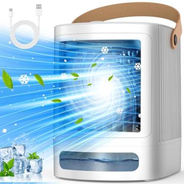 Imagem de FANCOLE Mini ar condicionado, ar-condicionado pequeno 3 em 1 com umidificação de 3 níveis e 3 velocidades, luzes noturnas de 7 cores, tanque de enchimento superior para resfriamento de 8H,