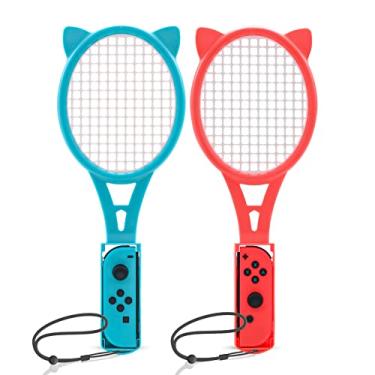 Imagem de Raquete de tênis para Nintendo Switch Sports ou Nintendo Switch OLED Joycons para acessórios Mario Tennis Aces (pacote com 2, vermelho)