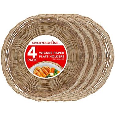 Imagem de Stock Your Home Suporte de placa de papel de bambu de 25 cm (4 unidades) - Placas carregadoras naturais reutilizáveis de vime resistente