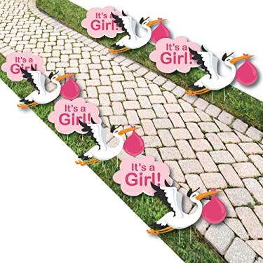 Imagem de Menina entrega especial – decoração de jardim de anúncio de bebê – decoração de jardim de chá de bebê rosa ao ar livre It's A Girl Stork – 10 peças