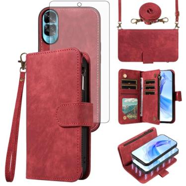 Imagem de Asuwish Capa de telefone para Honor X50i/Honor 90 Lite carteira com zíper destacável capa magnética com protetor de tela transversal cordão ombro pulso Huawei Honor90Lite HonorX50i homens meninas