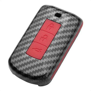 Imagem de TANGSEN Capa inteligente para chave de controle remoto Mitsubishi LANCER MIRAGE OUTLANDER SPORT 2, 3, 4 botões, sem chave, capa protetora personalizada de fibra de carbono padrão vermelho silicone