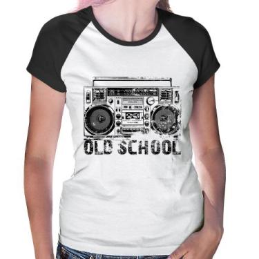 Imagem de Baby Look Raglan Old School Boombox - Foca na Moda, Branco, Preto, GG