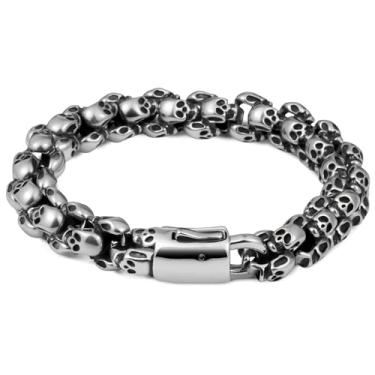 Imagem de LuxGoth Pulseira de corrente de elos cubanos pesados de aço inoxidável, gótico, punk rock, motociclista, viking, vintage, franco, elos de franco, joia para homens, prata, One Size, Aço inoxidável, Sem