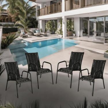 Imagem de 4 Cadeira Tropical Varanda Jardim De Junco Fibra Sintética - Wj Móveis