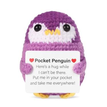 Imagem de lasuroa Pinguim positivo divertido, pinguim de apoio emocional de 6,5 cm com cartão bonito brinquedo pinguim ponto presente criativo de animação para incentimar familiares e amigos (roxo)