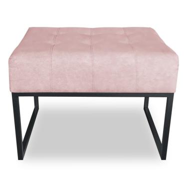 Imagem de Puff Lisa Suede Base Metálica Industrial Preto - Pallazio Cor Rosa Bebê