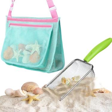 Imagem de LIDAGO Beach Mesh Shovel with Mesh Bag for Shell Collecting,Beach Scoop Metal Shark Tooth Sifter Sand Dipper for Kids Boys Girls