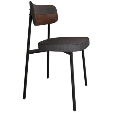 Imagem de Cadeira Estofada Para Sala De Jantar Astrid Preto C01 Linho Preto Courino Whisky - Lyam Decor