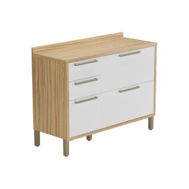 Imagem de Gabinete De Cozinha Modulado Balcão Syrah 2 Portas E 3 Gavetas Com Tampo 120cm Amendoa-off White - Ronipa