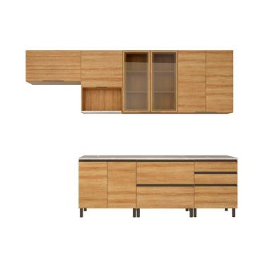 Imagem de Cozinha Bartira Cristal Com 10 Portas, 3 Gavetas 240cm Lâmina Mel
