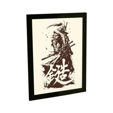 Imagem de Quadro Decorativo Anime Samurai Ilustração Kanji Nankim Decoração Poster Quarto Sala