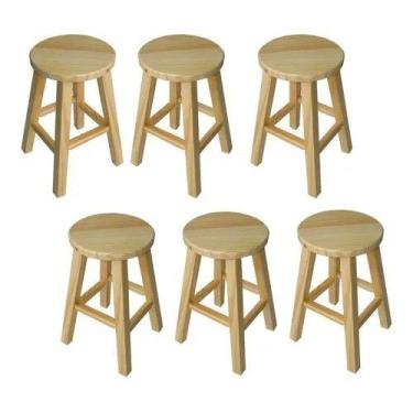Imagem de kit 6 Banqueta Media Hardman Madeira Natural Assento Redondo - Hardman