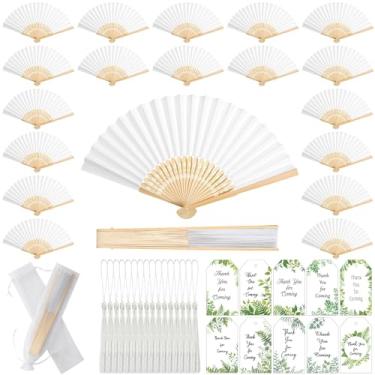 Imagem de Conjunto de 100 leques dobráveis para fãs de casamento fãs de sândalo de mão de bambu com cartões de agradecimento, borlas e sacolas de presente para convidados de casamento, lembrancinhas de festa, chá de panela, igreja dançante, decoração de casa