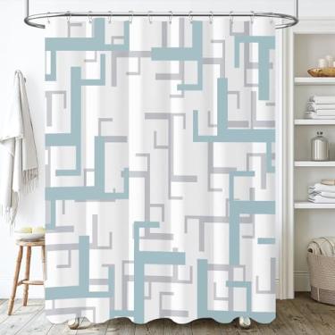 Imagem de BTTN Cortina de chuveiro de tecido Stall – Conjunto de cortina de chuveiro geométrica impermeável 152 x 182 com 10 ganchos de plástico, lavável na máquina, cortinas de chuveiro de hotel decorativas
