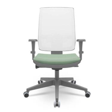 Imagem de Cadeira Brizza Diretor Grafite Tela Branca Assento Vinil Verde Autocom