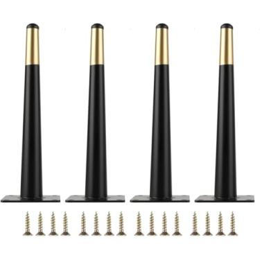 Imagem de Ajustável, Mesa, Sofá, Móveis, Armário, Mesa, Armários De Cama Pés Conjunto De 4 Pernas De Móveis De Metal Reto, Suporte Cônico Pés De Armário De Tv, Black Gold, 20cm/7.87in