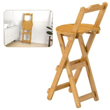 Imagem de Nisorpa Banco De Bar Dobrável Com Encosto, Altura Balcão Cozinha, Cadeira Bambu Para Café Da Manhã Em Ilha, Sem Montagem, Pacote 1 Unidade