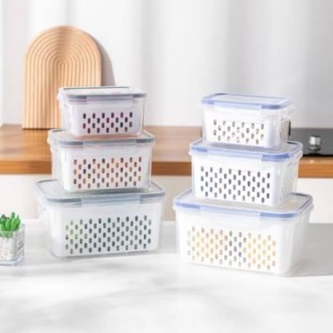 Imagem de Conjunto de 3 Potes Herméticos com Cesto Removível, 850ml/1.750ml/3.300ml, Plástico Transparente com Tampa, Organizador para Alimentos