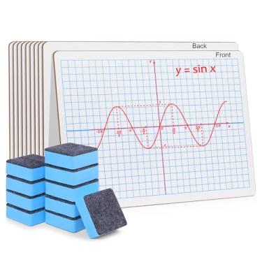 Imagem de Quadro branco quadriculado coordenado XY eixo gráfico 23 x 30 cm, quadro branco apagável a seco, pacote com 10 quadros brancos de matemática dupla face, portátil para estudantes, sala de aula