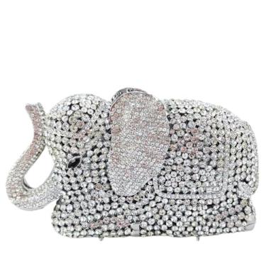 Imagem de Boutique De FGG Bolsa de mão feminina de cristal de elefante, bolsa de mão para noite com strass, bolsa de mão de cristal, mini, Prata, Mini