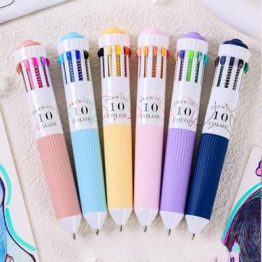 Imagem de HysmmxHer Caneta esferográfica multicolorida de 0,8 mm, canetas coloridas 10 em 1 de ponta fina, canetas esferográficas Morandi retráteis fofas para escritório, material escolar, presentes infantis