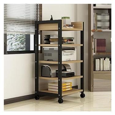 Imagem de Suporte para impressora de mesa, 5 camadas, suporte de impressora de madeira, carrinho de impressora moderno, moldura de aço, prateleira de impressora para casa, escritório, prateleiras de impressora