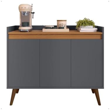 Imagem de Aparador Buffet Cantinho Café Sala Jantar Cozinha Lívia 3 Portas Organizador Prático Prateleira Cor: Cinza Com Freijó