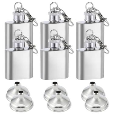 Imagem de BangBoom 6 peças mini cantil de aço inoxidável de 30 ml com funil, bolso portátil com chaveiro, garrafa de uísque de metal pequena garrafa de vinho para homens, mulheres, licor, casamentos, festas (6)