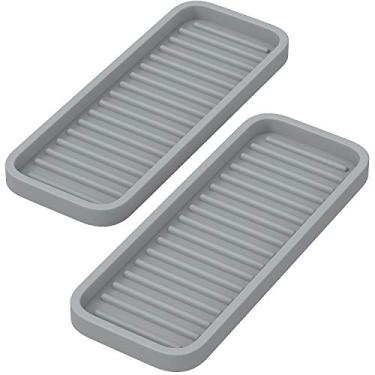 Imagem de Suporte de esponja de silicone para pia de cozinha ZAPPOWARE 9 x 3,5 (pacote com 2) cinza - organizador de bandeja de banheiro, bandeja de sabão de cozinha para esfregar pratos, dispensador de sabão e