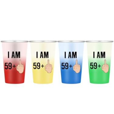 Imagem de Copos de alumínio que mudam de cor de 473 ml - Pacote com 4 - Copos engraçados de festa de aniversário de 60 anos - Design "I AM 59+ Middle Finger" - Presente exclusivo para homens e mulheres
